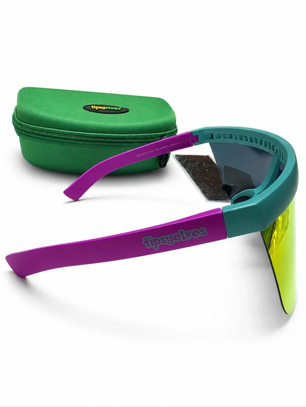 Tipsy Elves Sorbet Sunrise Pink Mirrored Visor Sunglasses With Case - New